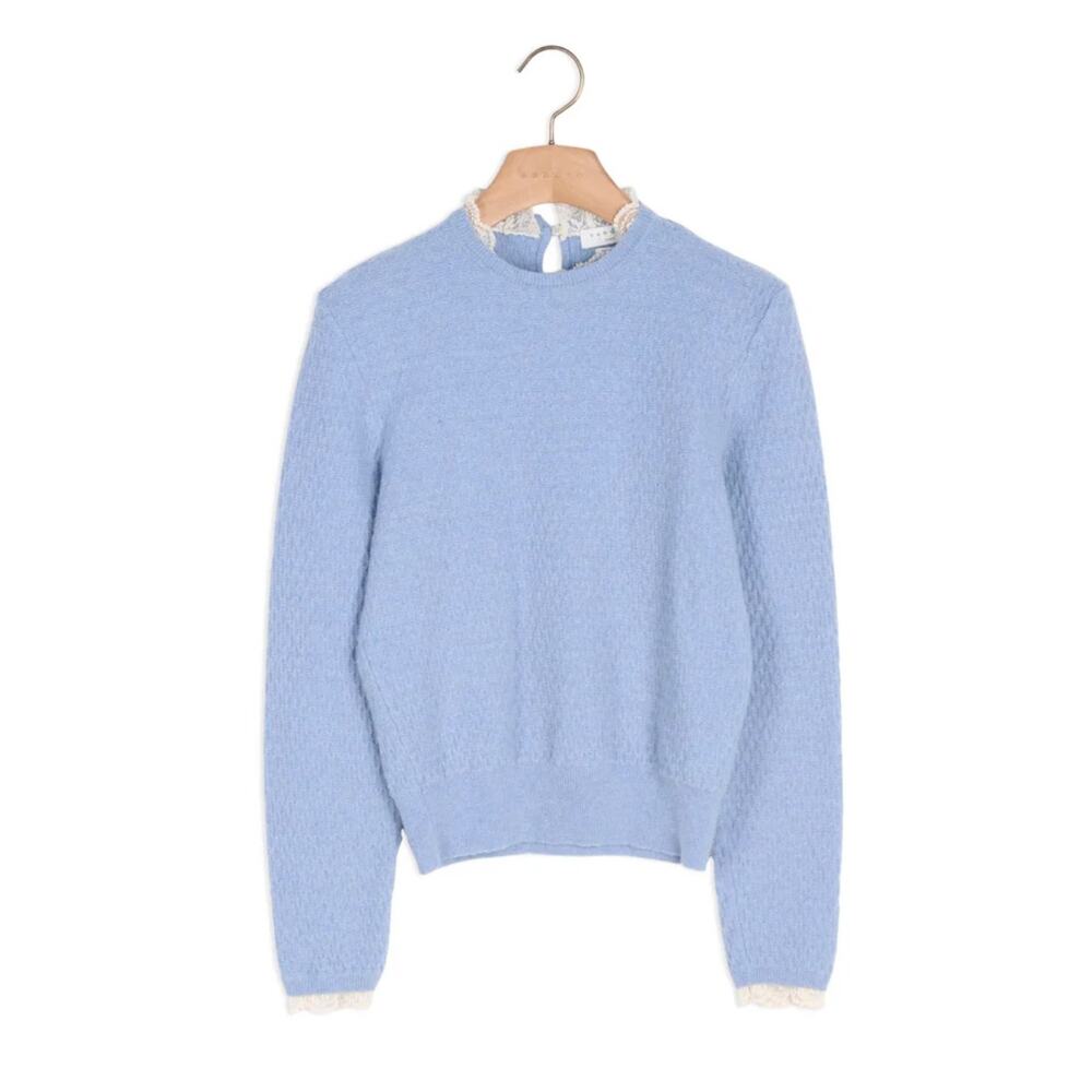 Sandro Paris Lace Trim Pointelle Sweater - Picture 2 of 11